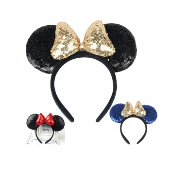 Mickey Minnie Oídos de la Diadema de la Banda para el Cabello Para las Mujeres espesar Lentejuelas 3D Arco Niñas Accesorios para el Cabello de la Fiesta de Cumpleaños de Diadema