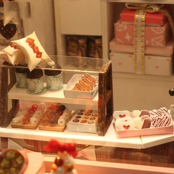 BRICOLAJE Tienda de Chocolate en Miniatura Casa de Muñecas de Artesanía Turística Decoración Kid casa de Muñecas de Juguete de Regalo de Vacaciones de la Decoración de Montaje de Juguete
