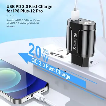De la UE/US Plug PD USB Cargador de 20W 3A Quik Cargo 3.0 Cargador de Teléfono Móvil Para el IPhone 12 de Samsung, Xiaomi Rápido Cargadores de Pared