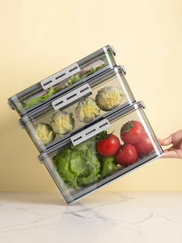 PET Frigorífico de Alimentos de la Caja de Almacenamiento Con Tapa de Cocina Congelador Separado Sello Recipiente Para Verduras Frutas Carne Fresca Cuadro Organizador