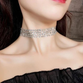 Nueva Moda Popular Falso Collar De Gargantilla De Oro Con Lentejuelas Color Plata De Las Mujeres Del Collar De La Declaración