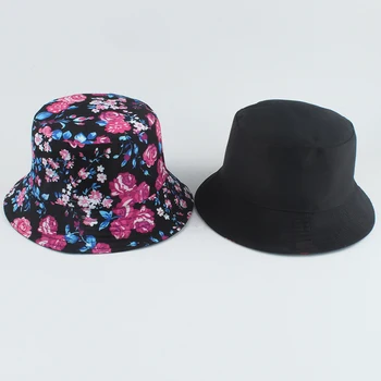 Doble-lado Unisex Harajuku Sombrero de Cubo de la Pesca al aire libre Hip Hop Gorra de Mujer Sombreros de Cubo protector solar Impresión de la Flor Pescador Sombrero