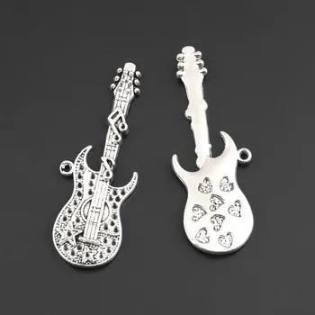 5pcs Color Plata Estrella de la Guitarra Encantos Instrumentos Musicales Colgante Para DIY hechos a Mano de la Joyería Accesorios 56x20mm