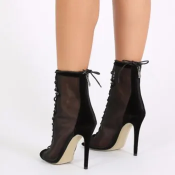 SHOFOO zapatos,Hermoso y de moda las botas de las mujeres, de malla de tela, de unos 11 cm de tacón alto de las mujeres botas peep toe botas.