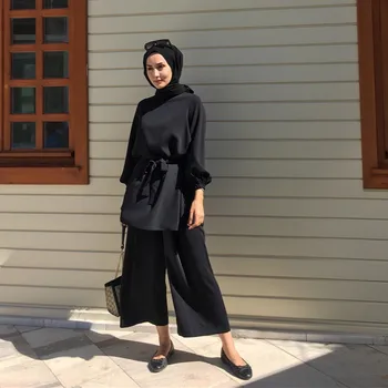turco musulmán Abaya Mujeres Mangas Largas Blusa Top Conjunto de Ropa Pantalón islámica 2 un
