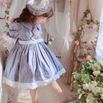 2PCS de Verano de español Lolita Princesa de Encaje de Hojaldre Bordar ShortSleeve Vestido de Bola Vestido Para las Niñas de Bebé de Turquía a la Fiesta de Cumpleaños de Pascua
