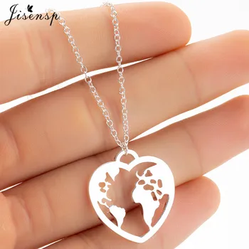 Jisensp Romántico Mapa del Mundo Collar de Regalo para los Mejores Amigos de la Tierra Hueca Corazón Colgantes de los Collares de las Mujeres Viajero de la Joyería de Regalo