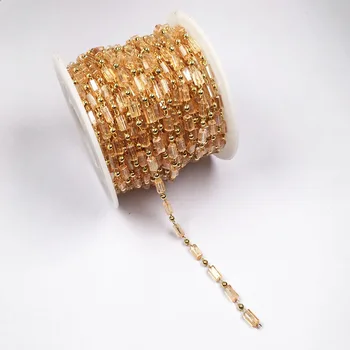 1 Metro hechos a Mano de Cristal de Cobre de la Cadena De DIY de la Joyería Colgante de Collar de la Pulsera de Hilo de Oro Envuelto