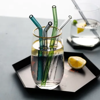 4 piezas de Vidrio de colores Pajas con los Pinceles ecológicas Reutilizables Vaso de Paja de la Barra de Eventos de la Fiesta de los Favores de la Cristalería Accessoroy