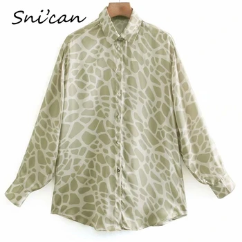 Snican Oversize Camisetas de Moda de las Señoras de la Oficina de Leopardo de Impresión Blusa de Satén Za de las Mujeres Tops Primavera 2021 Chemise Femme Blusas de mujer