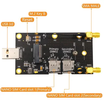 M. 2 NGFF a USB3.0 Adaptador con 2Antennas M2 Tecla B para USB3.0 Tipo de Un Convertidor Elevador de la Tarjeta Dual de SIM Nano de la Tarjeta de Ranuras para 4G 5G