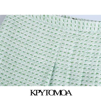 KPYTOMOA Mujeres 2021 Chic de la Moda Plisado de Tweed de Verificación Mini Falda Vintage de Cintura Alta de la Espalda con Cremallera Mujer Faldas de Mujer