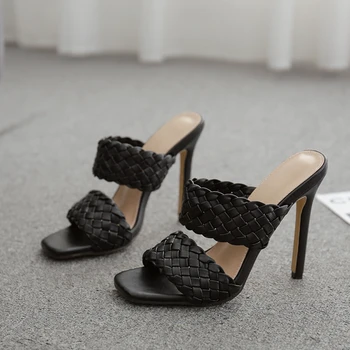 Bohemio de Cáñamo Trenzado de las Mujeres Zapatos de 2020 Nueva Moda bien con Sandalias de Dedo del pie Abierto Hueco de Tacón Alto Vestido de Zapatillas de Mujer
