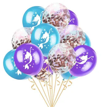 15pcs de Sirena de los Globos de 12 pulgadas de color Azul Púrpura de la Ronda de Confeti Balón de Látex para la Pequeña Princesa Sirena de los Niños de la Fiesta de Cumpleaños Decoración