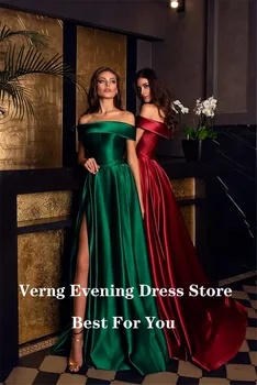 Verngo Simple De Raso Largo Vestidos De Noche De Los Hombros Fuera De Mangas Negro/Rojo/Azul Royal/Verde Vestido De Fiesta Formal, Desgaste Del Vestido De 2021
