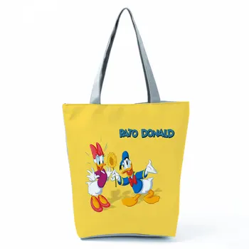 El Pato Donald Impreso Bolso Lindo De La Historieta De Disney Mujeres Bolsa De Hombro Plegable Casual De Alta Capacidad Tote Eco Bolsa De Compras Reutilizable