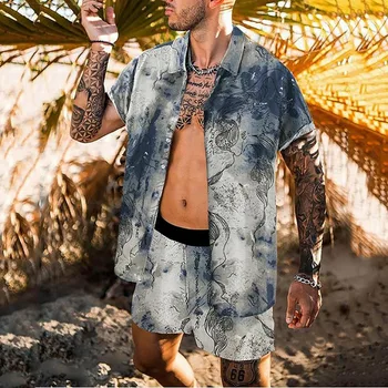 2021 de la Moda de Manga Corta con estampado Hawaiano Conjunto de Camisa de los Hombres de la Playa de Coco de Impresión pantalones Cortos de los Hombres del Diario en la Playa de la Camisa Conjunto de Dos piezas S-3XL