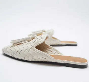 Franja Plana Zapatos de Mujer de las Señoras Zapatillas Cubierta de pies Slipers las Mujeres Mulas Sexy 2021 Verano de Tela de Roma Básicos de Goma de la PU de los Escándalos