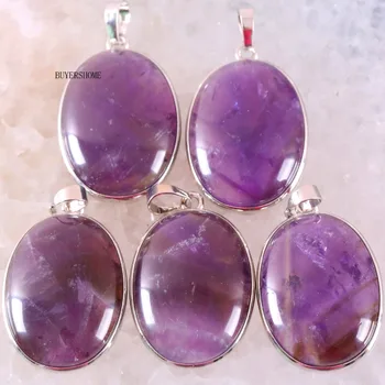 Las mujeres de la Joyería de Regalo de la Piedra Natural Cabujón Oval Cordón de Púrpura de Cristal de Cuarzo Colgante de Collar de 1Pcs K657