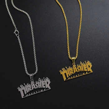 De la moda de Nueva Thrasher Magazine Llama Colgante, Collar de los Hombres de Hip-hop Rock de Titanio de Acero Inoxidable de Oro Collar de Cadena de la Joyería del Partido