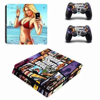 Grand Theft Auto V GTA5 PS4 Slim de la Piel etiqueta Engomada de la Calcomanía de Vinilo para Playstation 4 Slim y 2 Controladores de PS4 de la etiqueta Engomada de la Piel