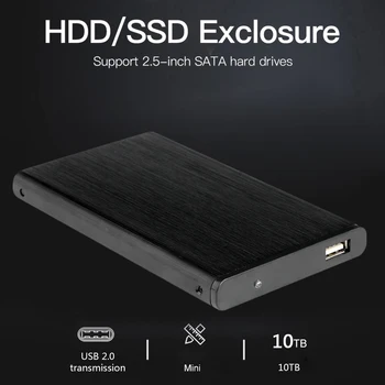 Portátil de 480Mbps USB 2.0 Mobile Disco Duro Caso de la Aleación de Aluminio de 10 tb de 2,5 pulgadas SATA HDD SSD Externo de la Carcasa de la Caja de