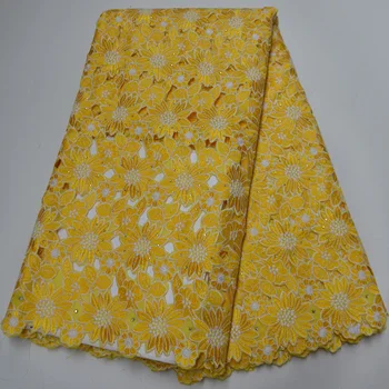 (5yards/pc) de Alto grado de blanco puro Africana de la mano de corte Suizo de voile de la tela de encaje con daisy flores bordado vestido de fiesta CP469