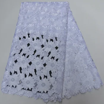 (5yards/pc) de Alto grado de blanco puro Africana de la mano de corte Suizo de voile de la tela de encaje con daisy flores bordado vestido de fiesta CP469