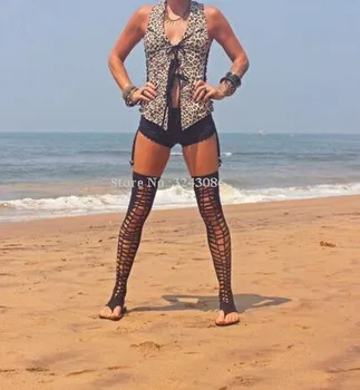 Lady Nueva Elástico Hueco Sandalias Planas Botas de Mujer de Moda Casual Sobre la Rodilla Sandalias Botas Sexy Muslo Botas Altas