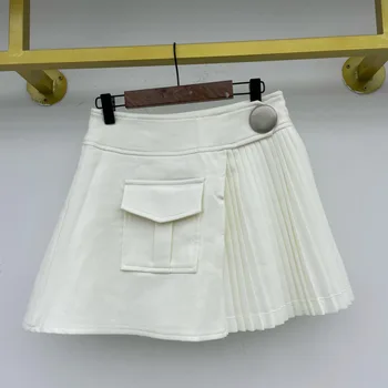 IEQJ Blanco Sexy Casual Todos-partido de Alta Cintura con Pliegues Irregulares de Medio cuerpo de la Falda de las Mujeres de Moda de la Marea de Primavera / Otoño 2021 3F1343