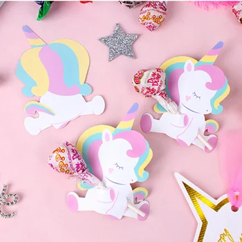Bebé Unicornio Lollipop Decoración de Tarjetas de Cumpleaños de la Boda Decoraciones de Fiesta de los Niños Dulces Favores de la Decoración para los Huéspedes de dibujos animados 50pcs/pack