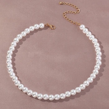 5 Pcs/Set Ronda Perlas de Perlas de la Cadena Gargantilla para las Mujeres con Encanto hecho a Mano del Partido de la Joyería Regalos Collar Ajustable