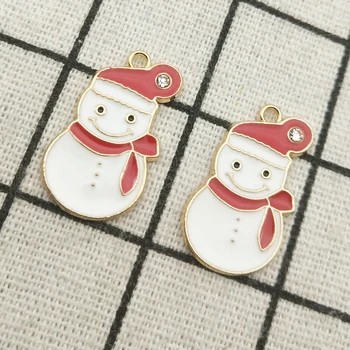 10pcs esmalte de navidad muñeco de nieve encanto de la joyería de los accesorios del pendiente colgante pulsera collar encantos de aleación de zinc 15x25mm