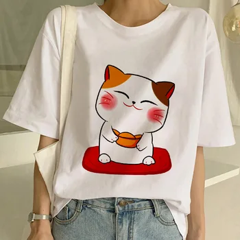 Mujeres T-shirt de Sushi Gato de dibujos animados Lindo de Impresión mujer camiseta Ulzzang Harajuku 90 T Niñas de Cuello Redondo manga corta camisetas Señora mujer