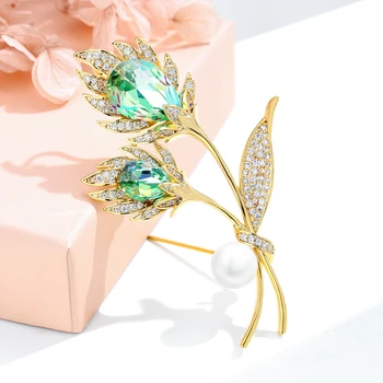 2020 de Cristal de Lujo de la Perla Flor de Tulipán Broches para las Mujeres AAA Cubic Zirconia Pin de Broche Colgante de Accesorios de la Joyería de Abordar Regalo