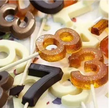 Aomily 0-9 Números Lollipop Molde DIY utensilios para hornear de Silicona 3D hecho a Mano Pop Tonto Palos de Chupa el Caramelo de Chocolate del Molde Con Forma de Palo