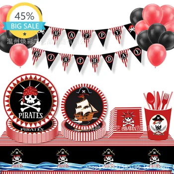 Roja Partido Pirata Tema Vajillas Conjuntos para Niños de Cumpleaños Decoración de Conjunto de la Placa de las Servilletas de la Copa del Banner de la Ducha del Bebé Decoración