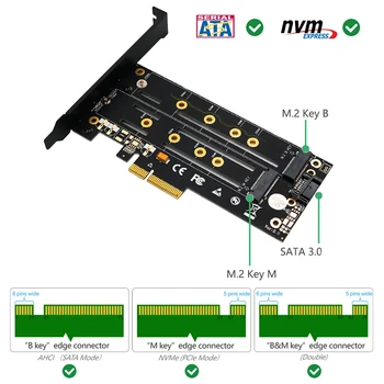 La Tarjeta vertical de PCIE M2 Adaptador de Tarjetas de Expansión PCI-E X4 3.0 M. 2 SSD SATA/NVME Protocolo SSD Adaptador de M/B clave con 2pcs del Disipador de calor
