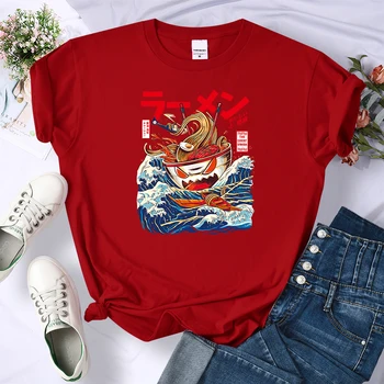 Historieta Japonesa Comida Divertida De Impresión Tops De Mujer De Verano Oversize Camisetas Estilo Suelto Camisetas De Moda De Dibujos Animados Mujer Camiseta Nueva