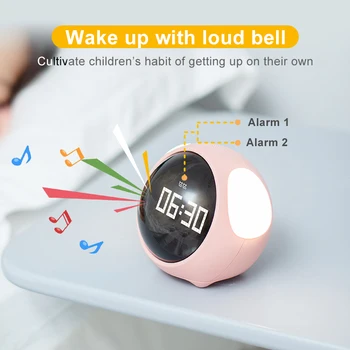 Nuevo Lindo Expresión de Alarma del Reloj a la Luz de Noche LED Smart Kids Reloj Digital Snooze Exigible Sueño Entrenador de la Lámpara Relojes Regalos de Navidad