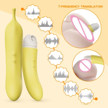DIBE 7 modo de la prenda impermeable de la vagina de masaje Vibrador palo de mama Clítoris, Chupando estimulador amarillo Adulto del sexo de la máquina de juguetes para mujer