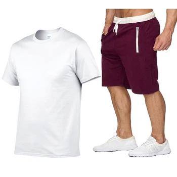 2021 verano correr de los hombres T-shirt de manga corta traje casual ropa deportiva pantalones cortos transpirable 2 piezas de color sólido de secado rápido su