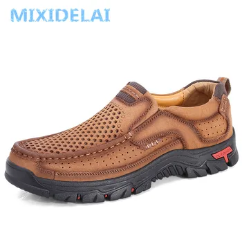 MIXIDELAI Cuero Genuino de los Hombres de Zapatos de Inglaterra Tendencia Masculina Calzado poner los Pies de los Hombres Casual de Hombre al aire Libre Flats, Zapatos de Trabajo de Gran Size48