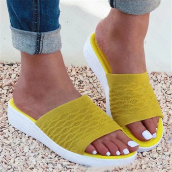 Mujeres Zapatillas Zapatos de las Mujeres 2021 Nueva Dedo del pie Abierto de la Plataforma Sandalias de las Señoras de Punto Suave de Playa Casual Zapatos Flats Mujer Chanclas