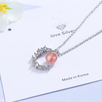 Fresa de cristal de la Luna Collar de Colgantes para las Mujeres de corea de la Moda Cuello de la Joyería Romántica Suéter Cadena Collar de Regalo de la Muchacha H