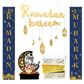 2021 EID Mubarak Decoración Calendario de Adviento de Ramadán Kareem Madera Colgante Para el Hogar Islámico Musulmán Parte Adornos de Eid Mubarak Regalos