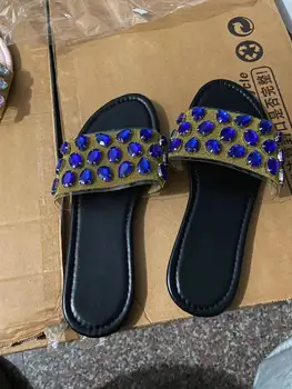 Diamante Sandalias de las Mujeres de diamantes de imitación Zapatos Planos Zapatillas para Mujer Zapatos Casuales De Mujer Sapatilhas Sapatos Femininos Diapositivas