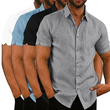 Hombres Camisas Blusa de Manga Corta de los Hombres Casual Slim Fit Cuello Mandarín Camisetas de Alta Calidad de Playa de Verano de la Camisa