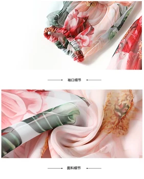 2021 Diseñador de Moda en la Pista de Verano Vestido de Fiesta de las Mujeres Puff Manga Arco Cinturón con estampado Floral Bohemia Elegante Vestidos de Gasa