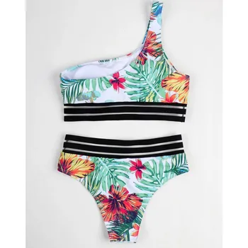 2021 Nuevo Un Hombro Floral de Bikini de Mujer Traje de baño de las Mujeres trajes de baño de Dos piezas Bikini Set Bañista Traje de Baño de Natación Купальник